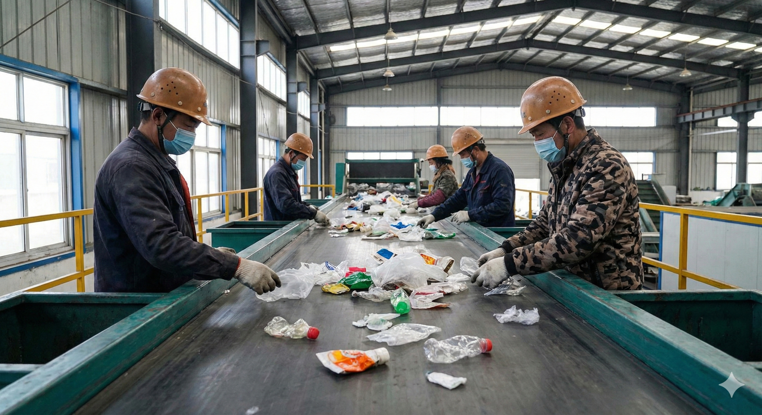 Waste2Wear plastic recycling sorteerband proces, oceaanplastic naar duurzaam textiel