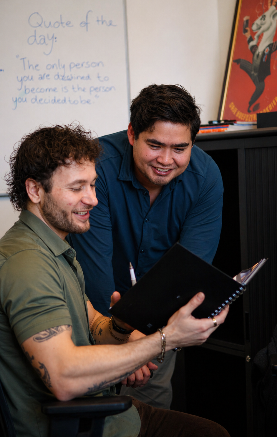 Velos Marketing - Sean en Ris brainstormen over advertentiestrategie