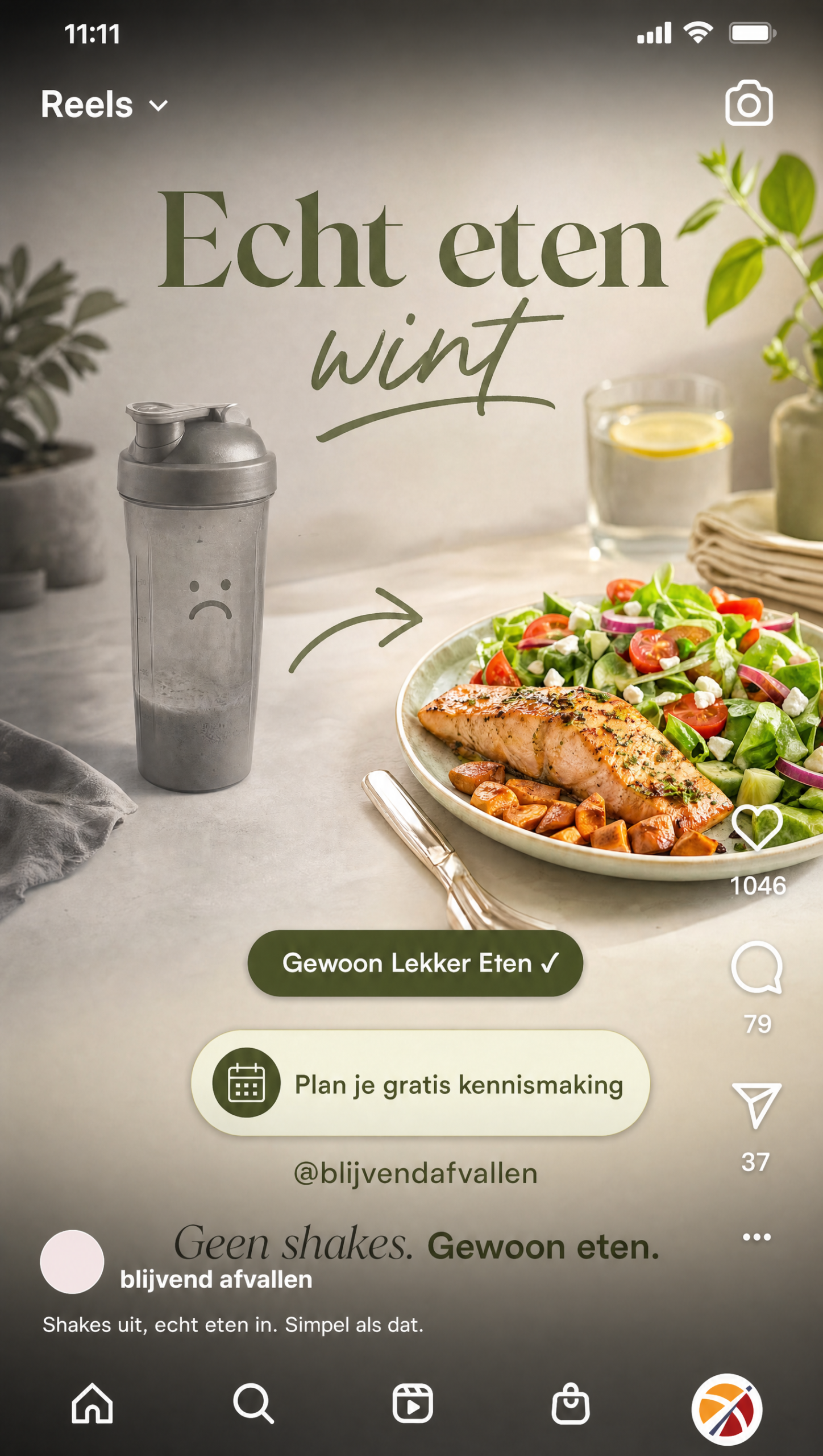 Blijvend Afvallen advertentie in Instagram mockup, gemaakt door Velos