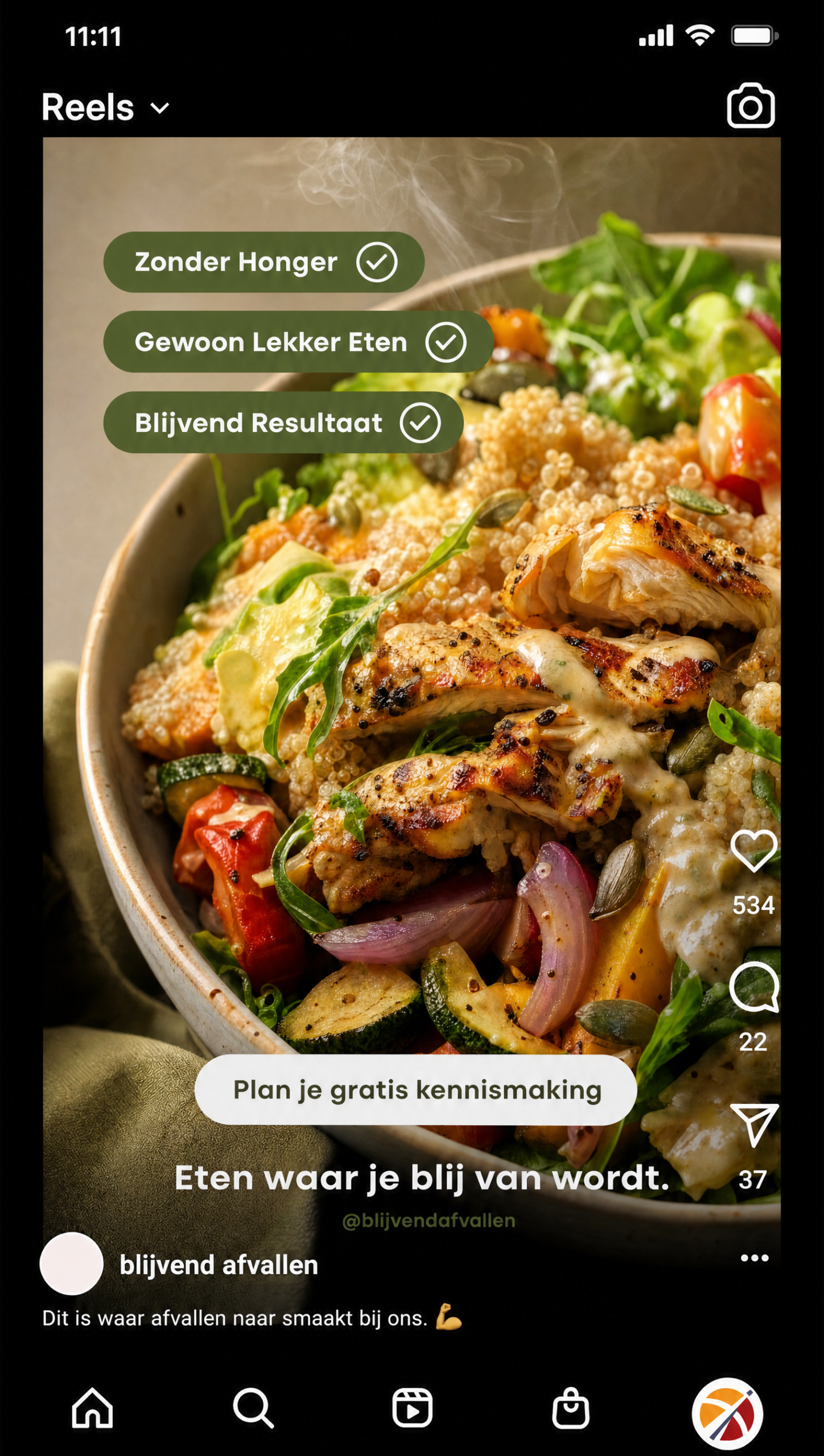 Blijvend Afvallen advertentie met gezonde bowl in Instagram mockup