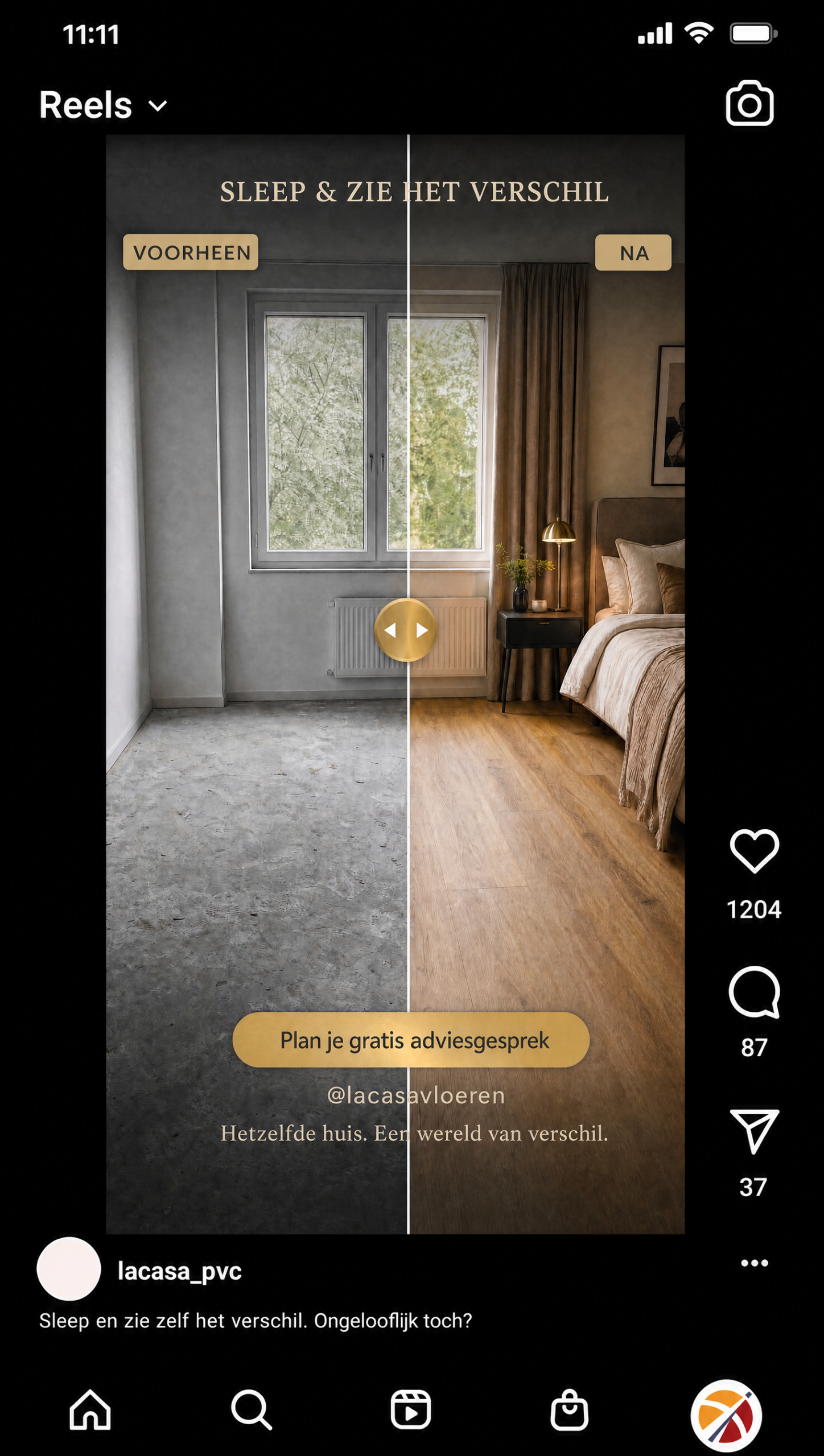 La Casa Vloeren voor-en-na advertentie in Instagram-mockup