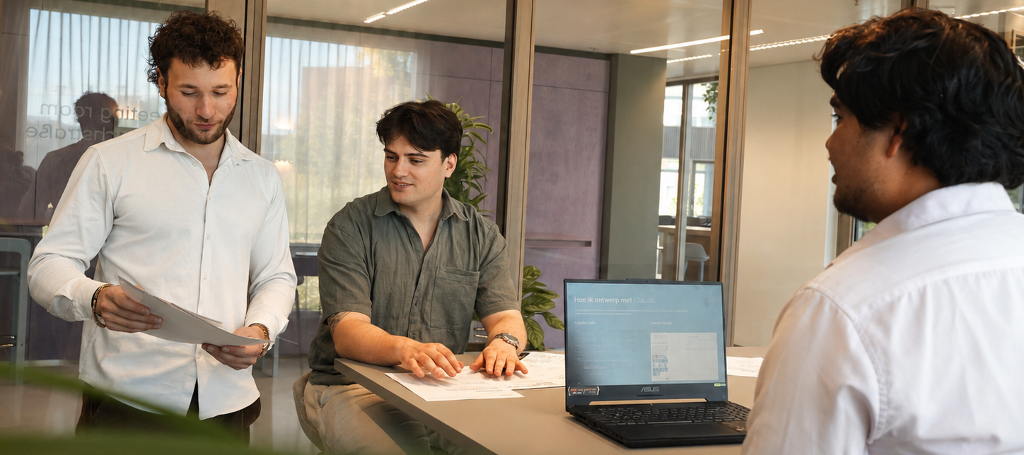 Ris, Dominic en Sean werken samen aan social media content en planning
